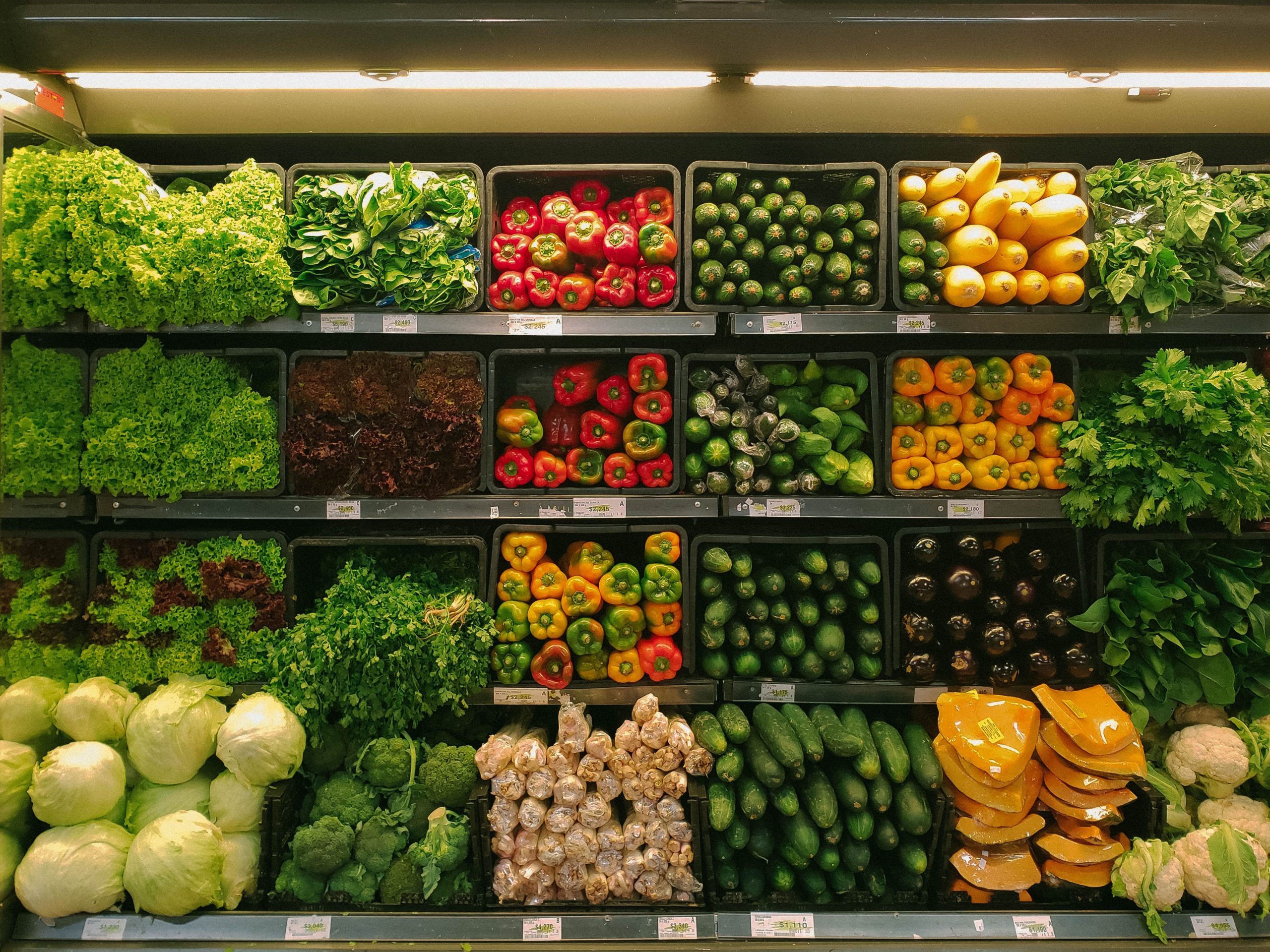 Produce shelf at grocery store