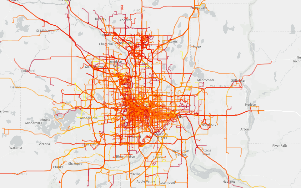 Screenshot of map showing transportation routes