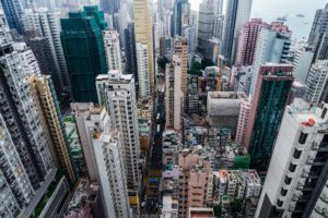 aerial view of Hong Kong apartment block in China