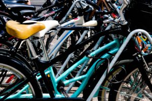 Bicycles locked on a rack